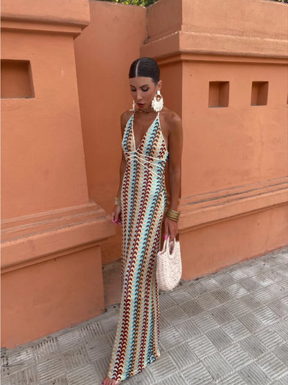 Dames Mouwloze Maxi Jurk met Diepe V-hals voor Zomer
