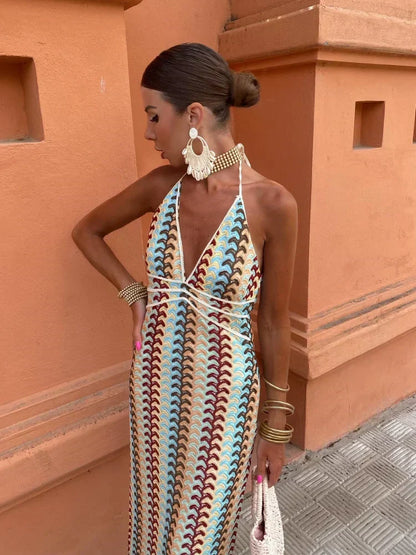 Dames Mouwloze Maxi Jurk met Diepe V-hals voor Zomer