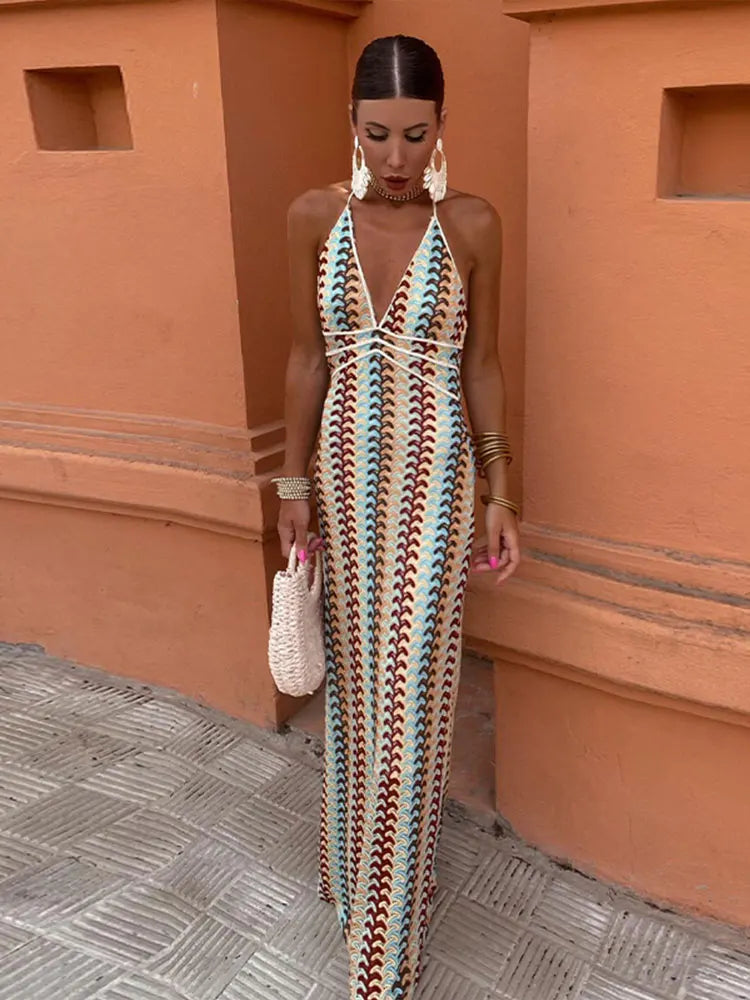 Dames Mouwloze Maxi Jurk met Diepe V-hals voor Zomer Rood Blauw