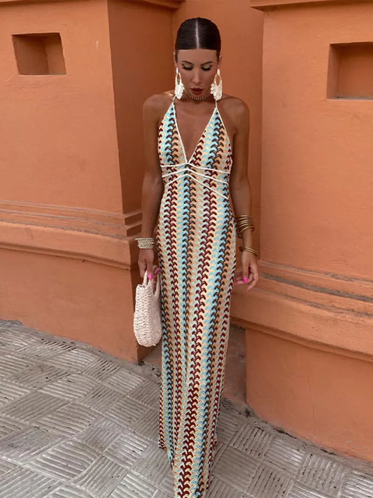 Dames Mouwloze Maxi Jurk met Diepe V-hals voor Zomer Rood Blauw