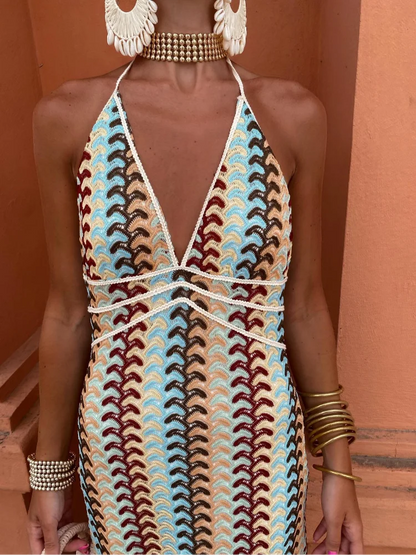 Dames Mouwloze Maxi Jurk met Diepe V-hals voor Zomer