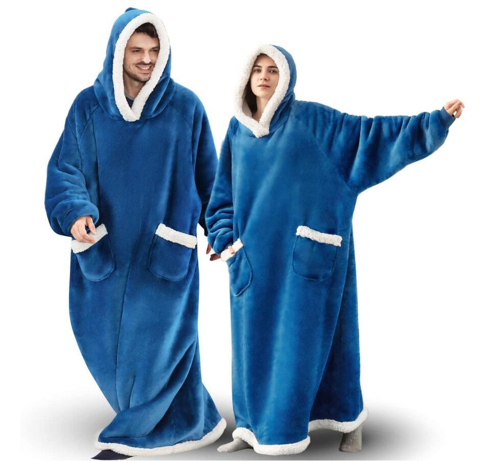 Unisex Oversized Hoodie Deken met Capuchon en Zakken voor Warmte en Ontspanning Hemelsblauw