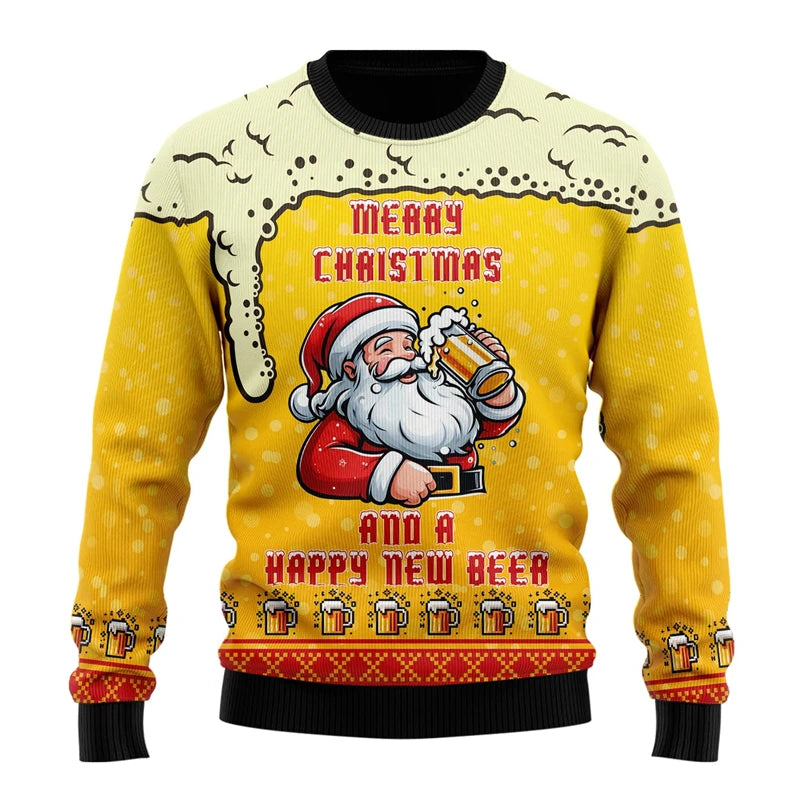 Unisex Kersttrui met Lange Mouwen en Bierthema Print