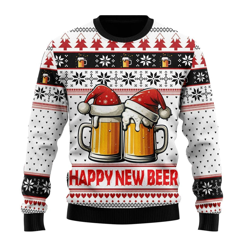 Unisex Kersttrui met Lange Mouwen en Bierthema Print