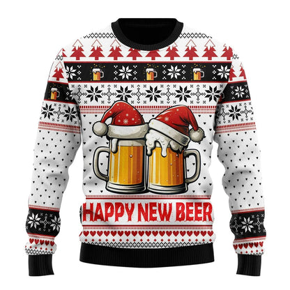 Unisex Kersttrui met Lange Mouwen en Bierthema Print