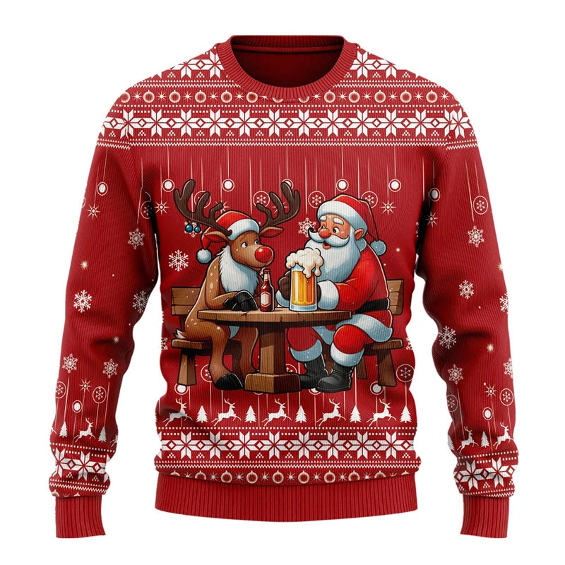 Unisex Kersttrui met Lange Mouwen en Bierthema Print