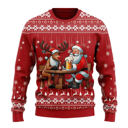 Unisex Kersttrui met Lange Mouwen en Bierthema Print