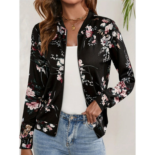 Vrouwen Bomberjack met Bloemenprint en Ademend Ontwerp 0