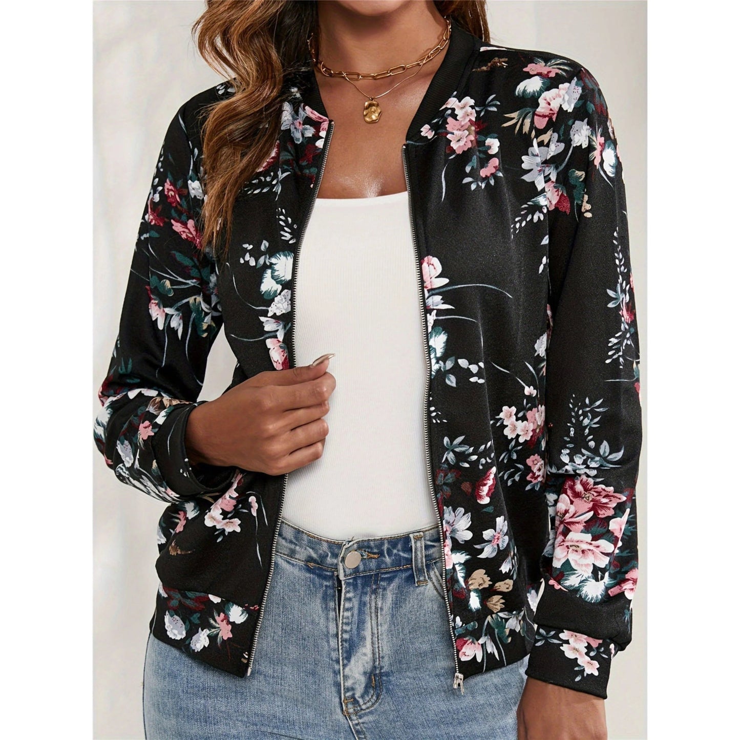 Vrouwen Bomberjack met Bloemenprint en Ademend Ontwerp 2