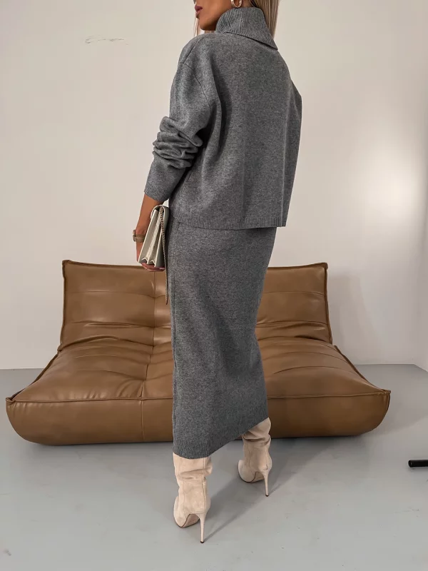 Dames Gebreide Tweedelige Set Coltrui met Midi Jurk