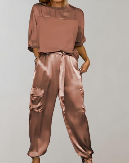Vrouwen Stijlset met 3/4 Mouwen en Cargo Broek voor Elegante Gelegenheden 12