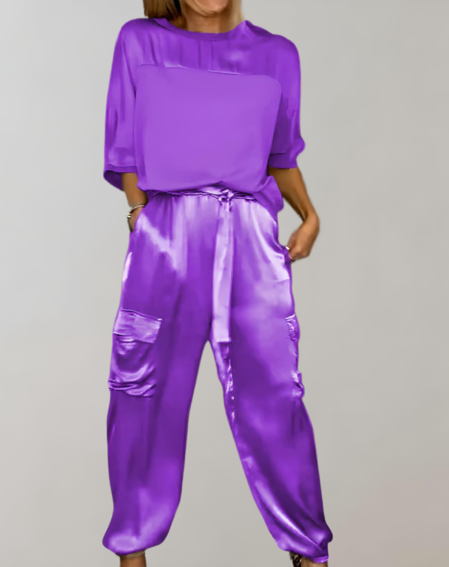 Vrouwen Stijlset met 3/4 Mouwen en Cargo Broek voor Elegante Gelegenheden 5