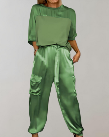Vrouwen Stijlset met 3/4 Mouwen en Cargo Broek voor Elegante Gelegenheden 6