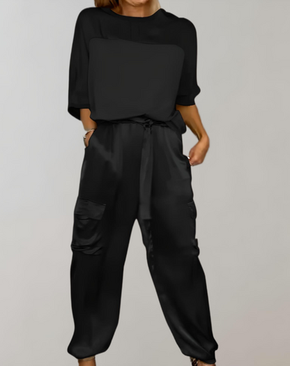 Vrouwen Stijlset met 3/4 Mouwen en Cargo Broek voor Elegante Gelegenheden 7