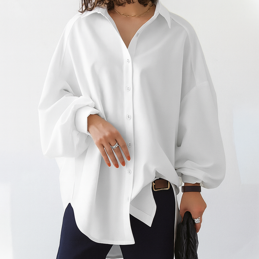 Witte Blouse Dames met Oversized Pasvorm en Luchtige Stof 0