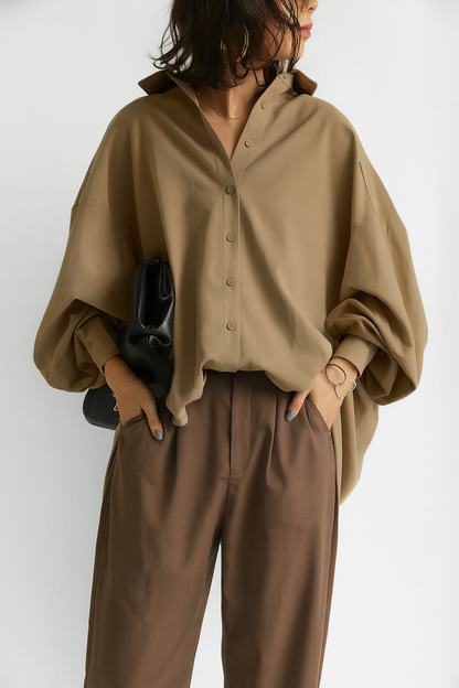 Dames Blouse Oversized met Luchtige Stof Khaki