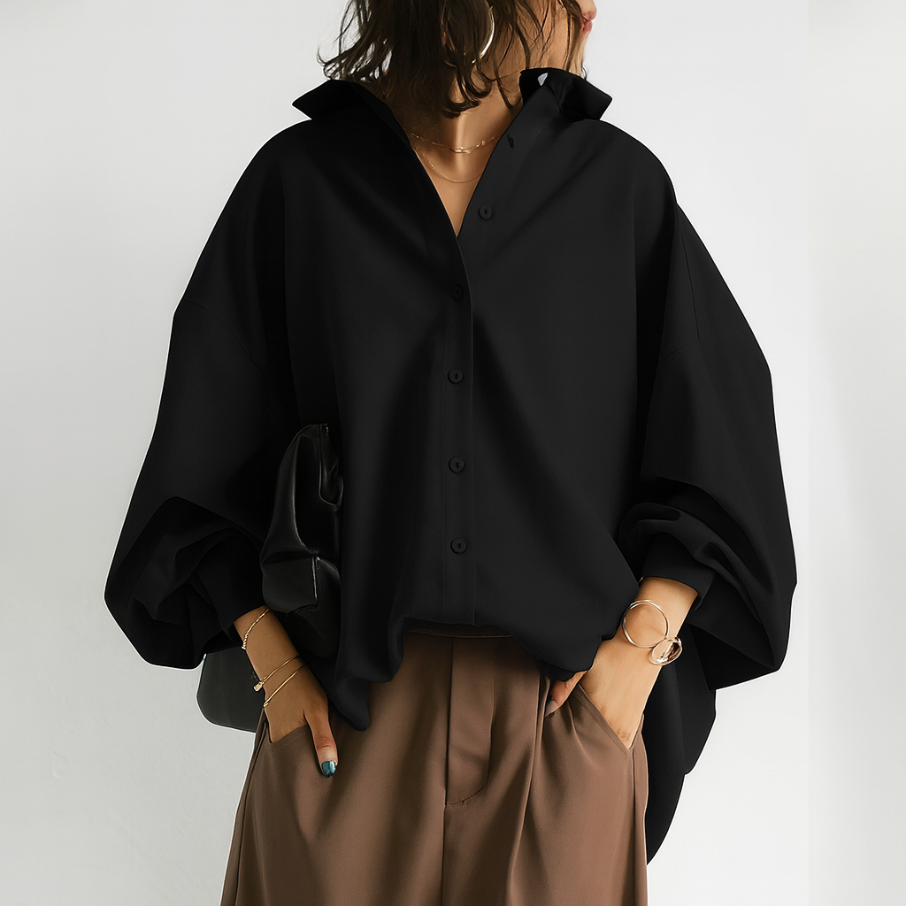 Dames Blouse Oversized met Luchtige Stof Zwart