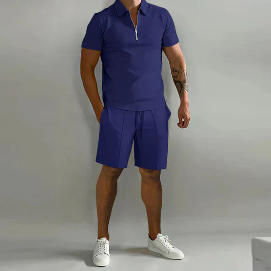 Heren Polo Shirt en Short Zomerset Marineblauw