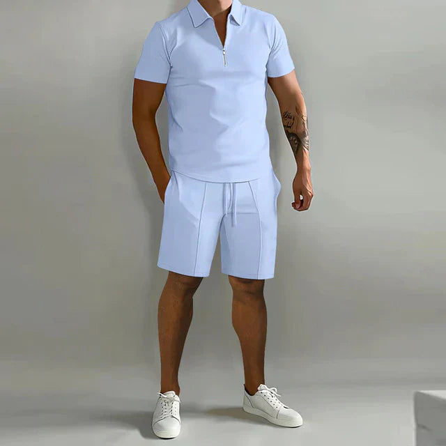 Heren Polo Shirt en Short Zomerset Lichtblauw
