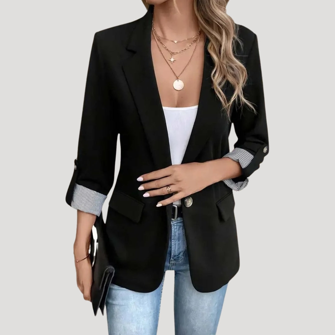 Zwarte Blazer Dames met Tailored Fit en Opgerolde Mouwen 6