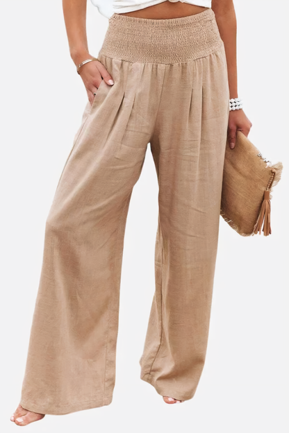 Dames Broek Hoge Taille met Elastische Band Khaki