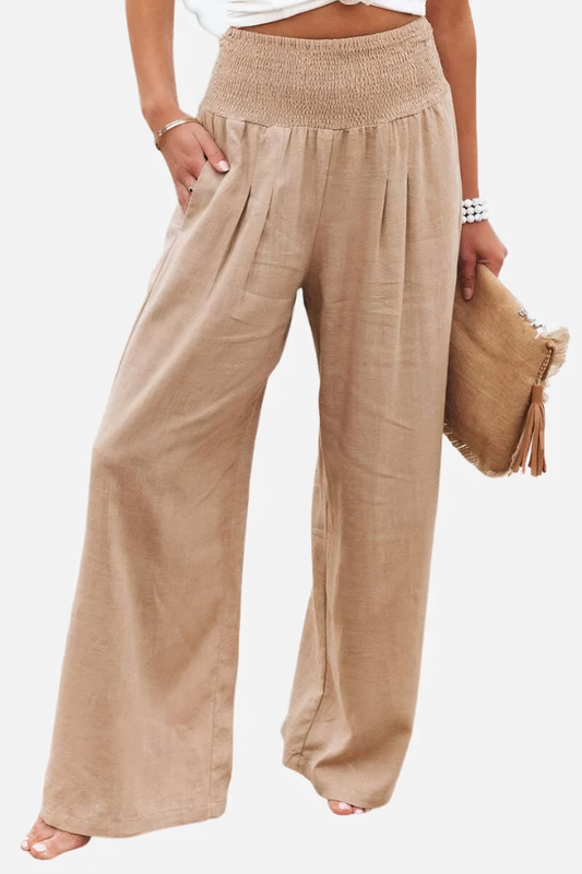 Dames Broek Hoge Taille met Elastische Band Khaki