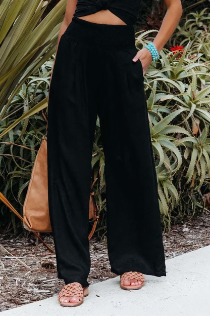 Dames Broek Hoge Taille met Elastische Band Zwart