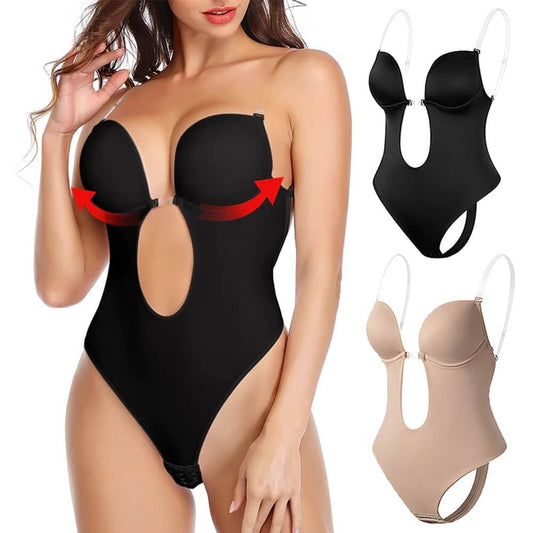 Bodysuit met Diepe V-hals, Open Rug en Verstelbare Bandjes