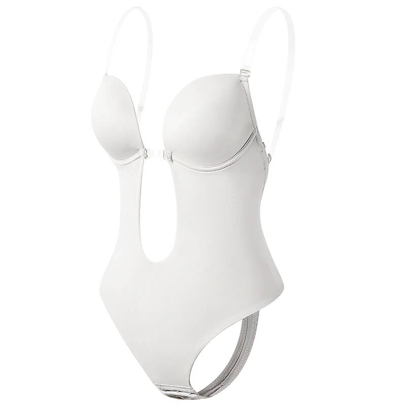 Bodysuit met Diepe V-hals, Open Rug en Verstelbare Bandjes Wit