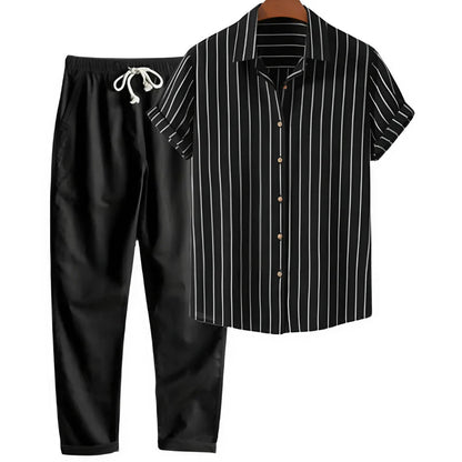 Heren Kledingset Shirt Korte Mouwen en Lange Broek Zwart