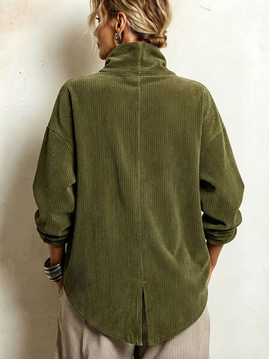 Dames Asymmetrische Sweater met Opstaande Kraag en Schuine Knoopsluiting