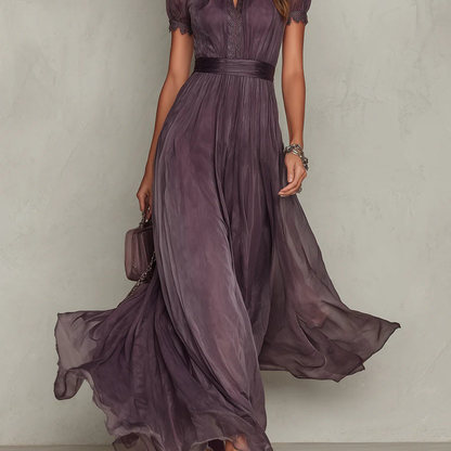 Dames Avondjurk Maxi met Kanten Details en Gedefinieerde Taille