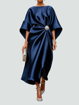 Dames Avondjurk met Vleermuismouwen en Broches Drapering Midi