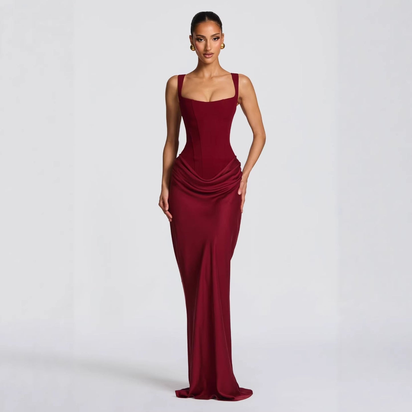 Dames Avondjurk Mouwloos met Corset en Diepe Halslijn Rood