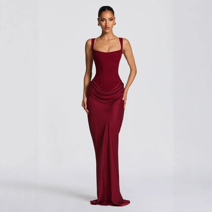 Dames Avondjurk Mouwloos met Corset en Diepe Halslijn Rood
