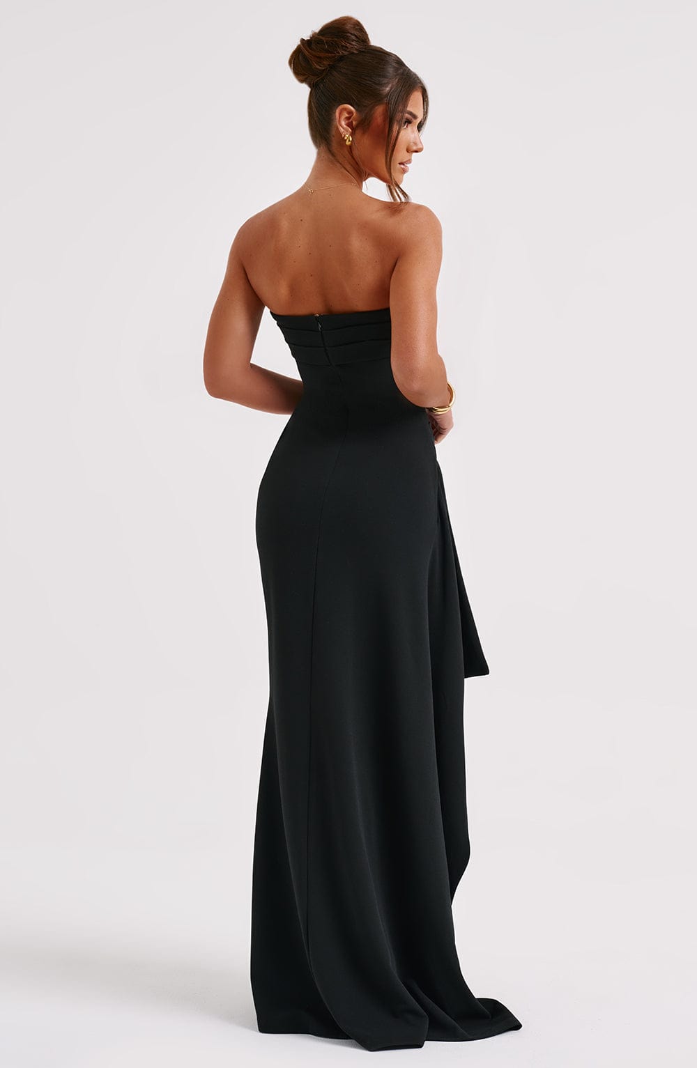 Dames Avondjurk Mouwloos met Strapless Hals, Geplooide Taille en Hoge Split