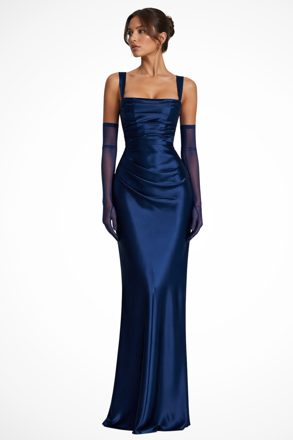 Dames Avondjurk Mouwloos met Vierkante Hals en Gedrapeerde Taille ##POS:5##