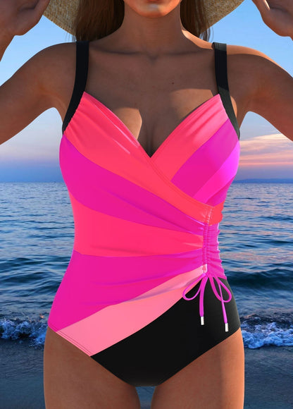 Dames Badpak met V-hals, Surplice Design en Verstelbare Bandjes Roze