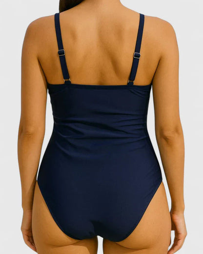 Dames Badpak met V-hals, Wrap-top en Verstelbare Zijkoorden