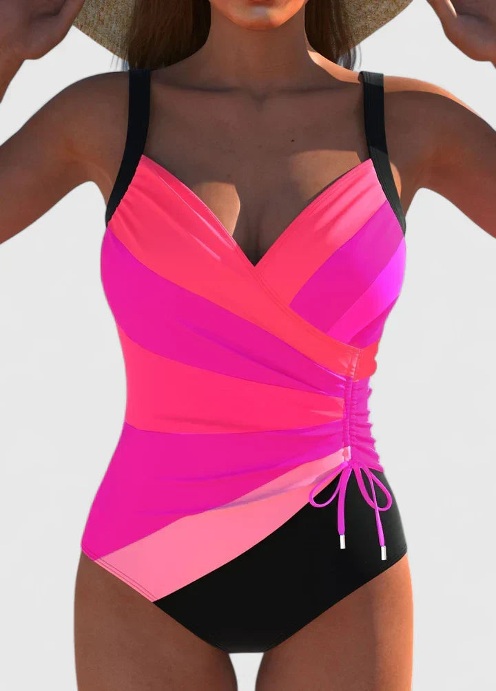 Dames Badpak met V-hals, Wrap-top en Verstelbare Zijkoorden Roze