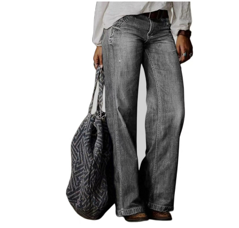 Dames Baggy Jeans met Hoge Taille en Wijde Pijpen in Vintage Stijl Grijs