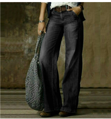 Dames Baggy Jeans met Hoge Taille en Wijde Pijpen in Vintage Stijl Lichtgrijs