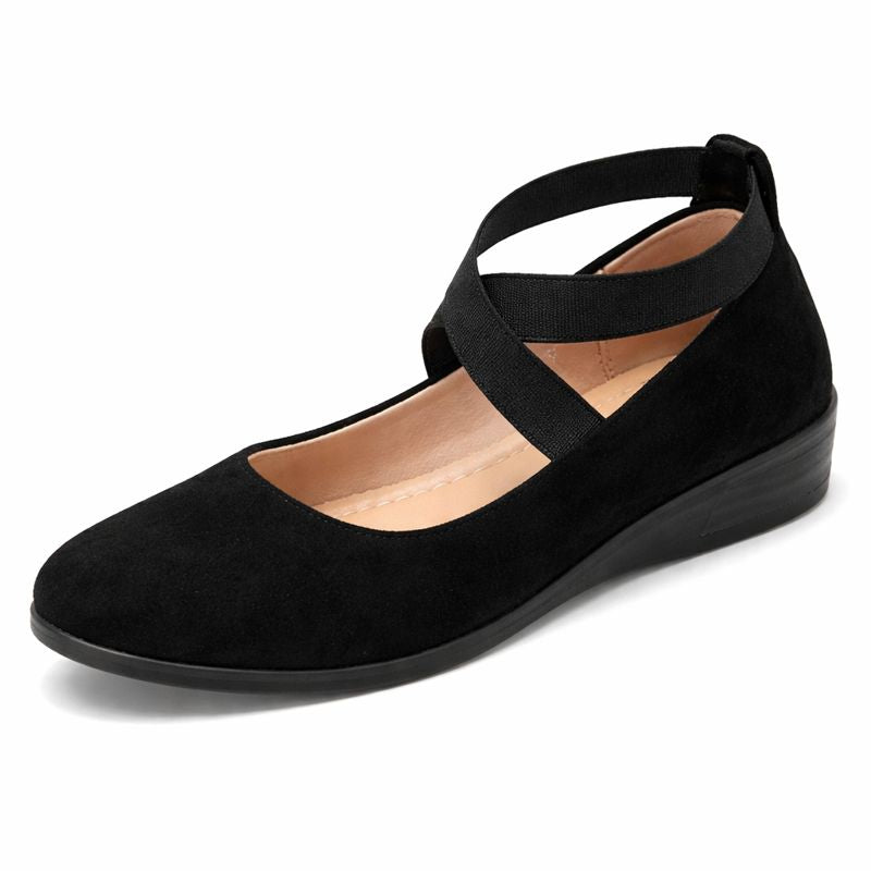 Dames Ballerina Flats met Gekruiste Elastische Bandjes en Ronde Neus Zwart