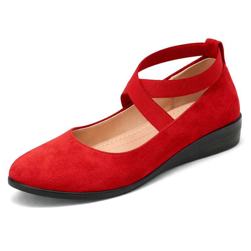 Dames Ballerina Flats met Gekruiste Elastische Bandjes en Ronde Neus Rood