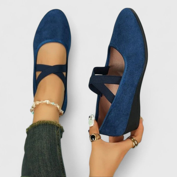 Dames Ballerina's met Gekruiste Enkelband en Sleehak Blauw