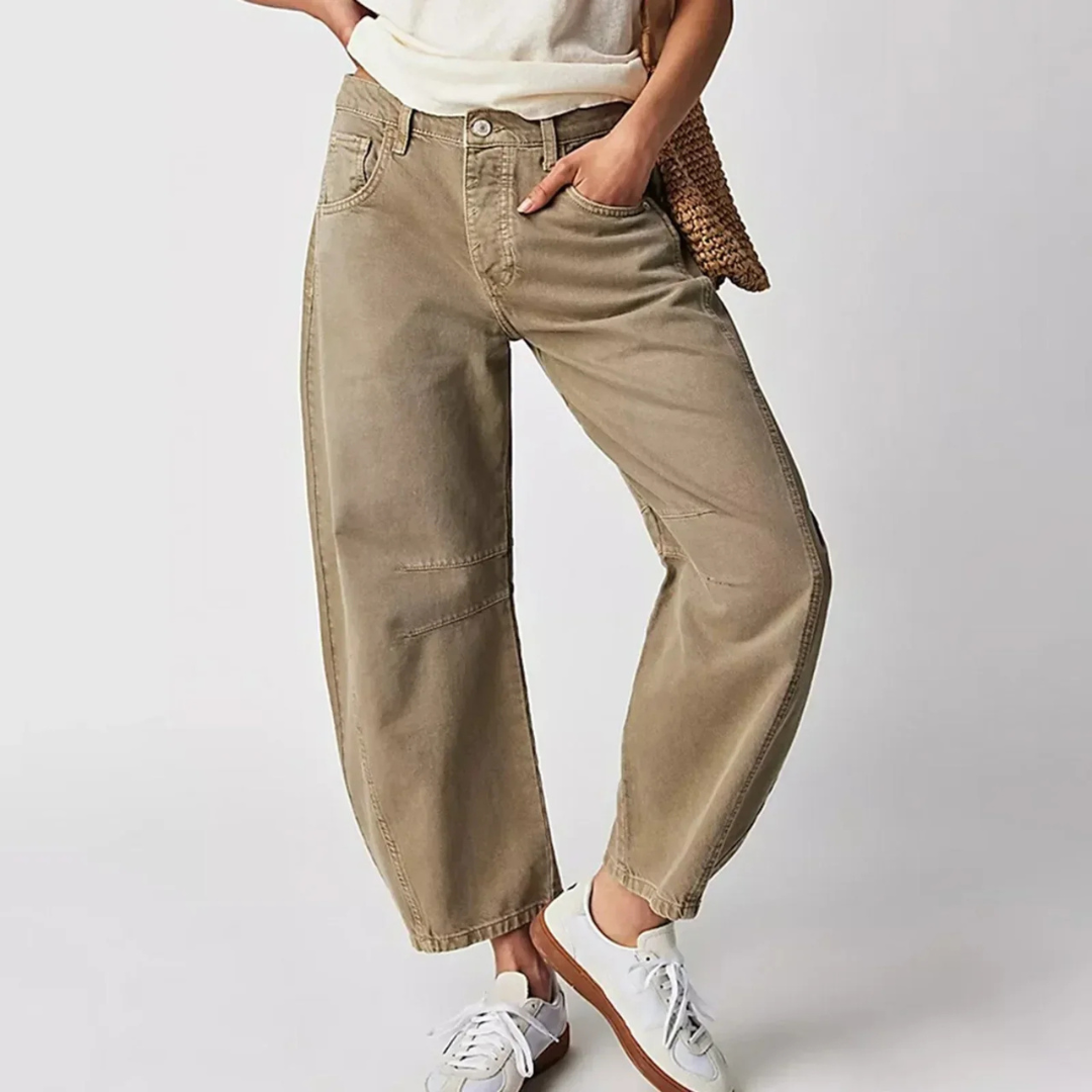 Dames Barrel Jeans met Wijde Pijpen en Lage Taille