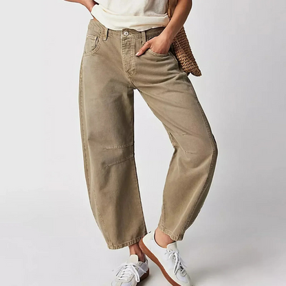 Dames Barrel Jeans met Wijde Pijpen en Lage Taille