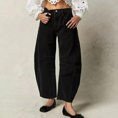 Dames Barrel Jeans met Wijde Pijpen en Lage Taille