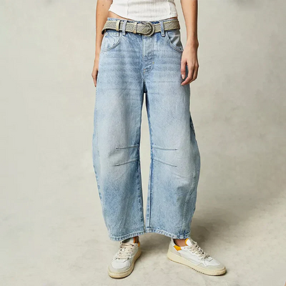 Dames Barrel Jeans met Wijde Pijpen en Lage Taille