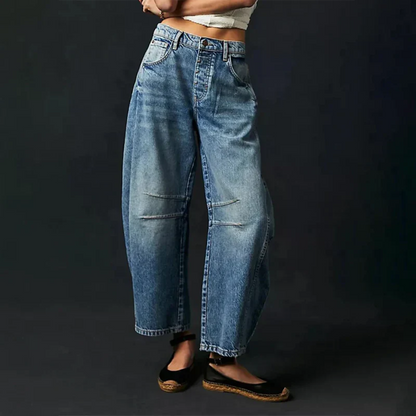 Dames Barrel Jeans met Wijde Pijpen en Lage Taille